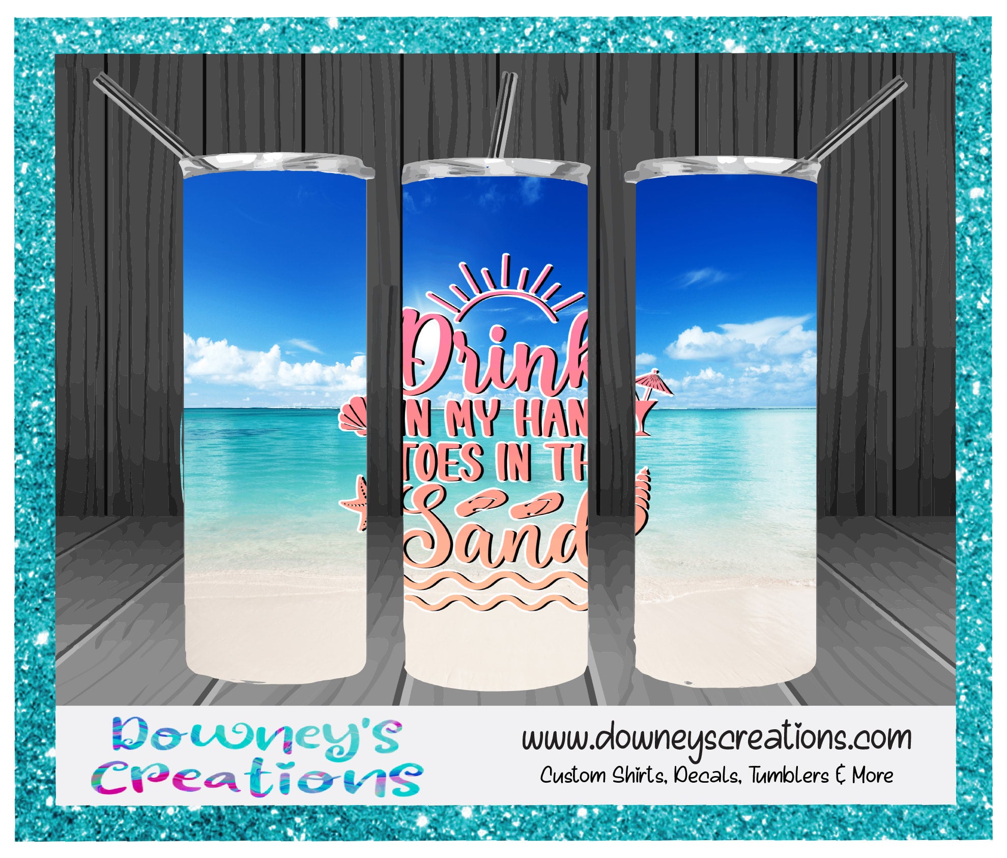 Beach girls tumbler sublimation design. 20 oz. skinny tumbler By